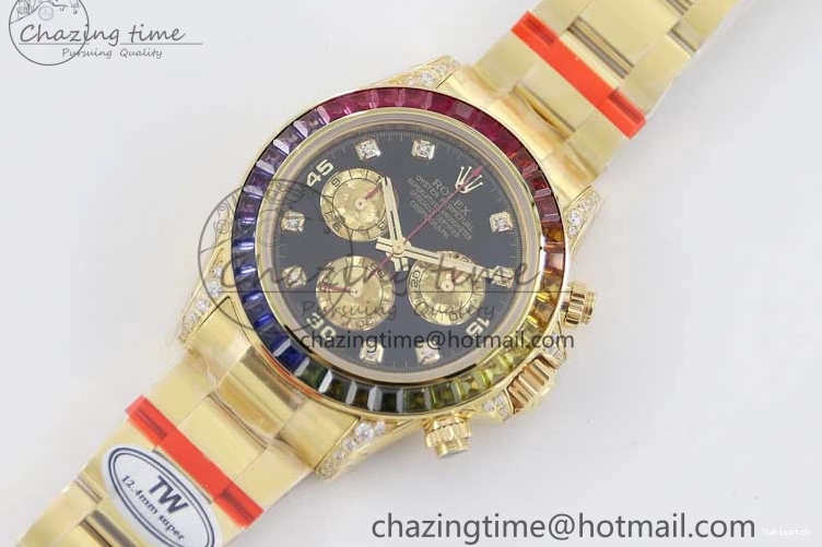 Diamonds YG Edition 1:1 Best Steel YG TWF on YG Dial Daytona A7750 116595RBOW 904L Bracelet Black 0306